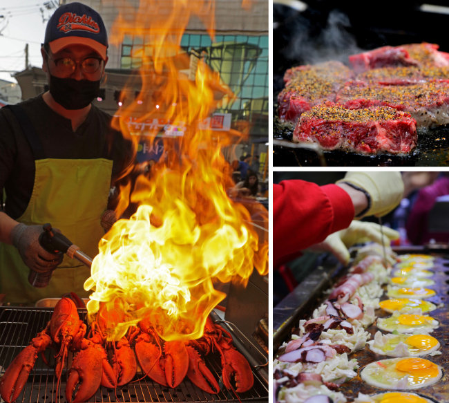 맛도 좋고 보기에도 화려한 야시장 음식들. [박해윤 기자]