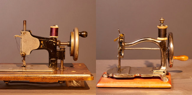 1890년대 스페인에서 생산된 ‘알리샤(Alicia)’ 재봉틀(왼쪽). 1900년대 초 생산된 장난감 재봉틀.
