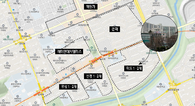 사교육 중심지인 강남구 대치동에서 최근 대치미도1·2차 아파트가 서울시 신속통합기획에 선정돼 주목을 받았다. [정혜연 기자]