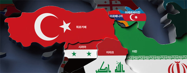 튀르키예와 주변국 지도. 시리아, 이란, 아르메니아 등과 국경을 접하고 있다. [Gettyimage]