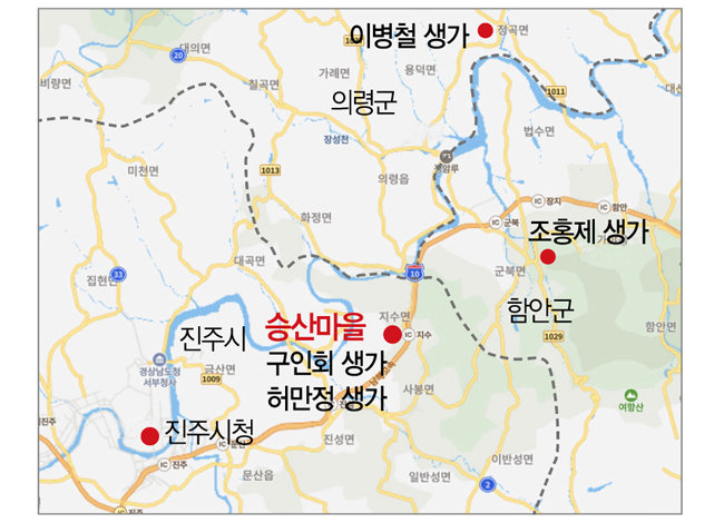 진주 승산마을과 한국 주요 기업 창업주 생가.
