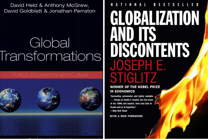 데이비드 헬드(David Held) 등이 쓴 ‘전지구적 변환’(Global Transformations, 1999)과 조지프 스티글리츠(Joseph Stiglitz)가 내놓은 ‘세계화와 그 불만’(Globalization and its Discontents, 2002). [각 출판사]