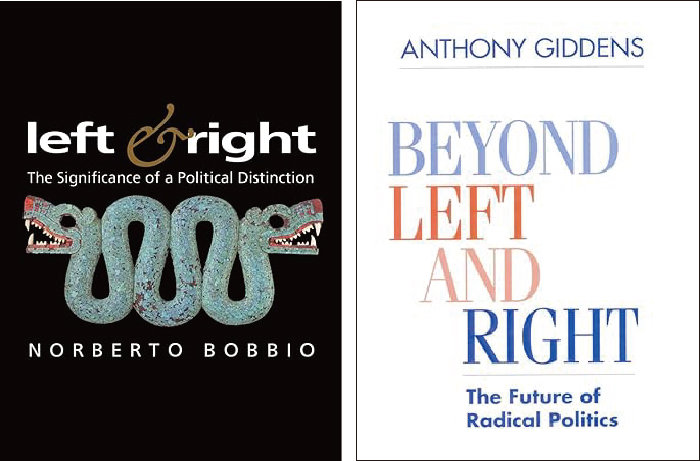노르베르토 보비오가 쓴 ‘좌파와 우파(Left and Right·영어판·1996)’와 앤서니 기든스가 내놓은 ‘좌파와 우파를 넘어서(Beyond Left and Right·1994)’. [각 출판사]