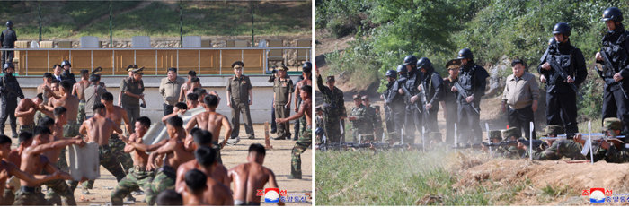 9월 11일 조선중앙통신이 공개한 김정은 북한 국무위원장의 북한군 특수전 훈련 참관 사진. [조선중앙통신]