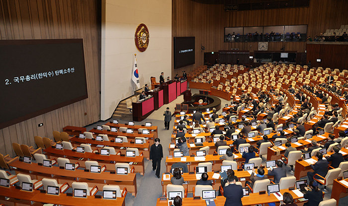 12월 27일 민주당 주도로 국회에서 한덕수 대통령 권한대행에 대한 탄핵소추안이 통과했다. [동아DB]