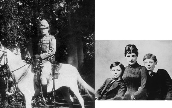 1896년 윈스턴 처칠이 인도 벵갈루루에서 하급 장교로 복무하던 시절의 모습.(왼쪽). 1884년 10세 때의 윈스턴 처칠(오른쪽), 그의 어머니 랜돌프 처칠, 그의 남동생 존 처칠. Gettyimage, 위키피디아