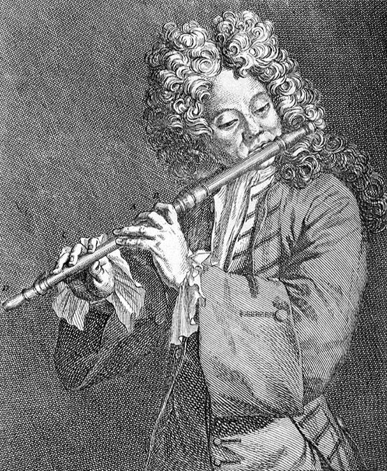 플루트 연주자 자크 마르탱 오테테르 초상화. 위키피디아