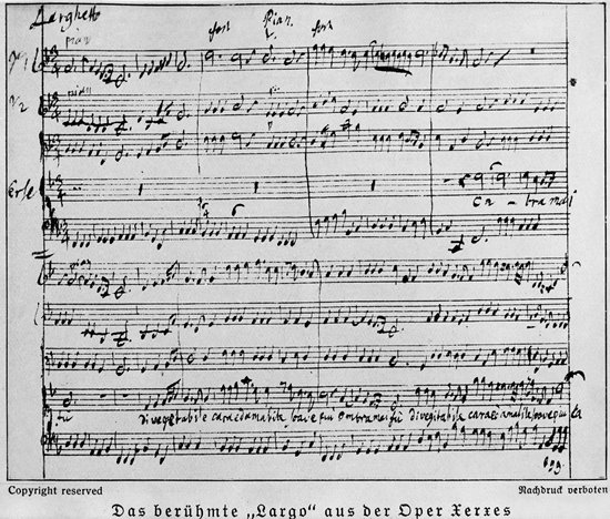 헨델 오페라 ‘크세르크세스(Xerxes)’ 중 ‘라르고(Largo)’의 악보. Gettyimage