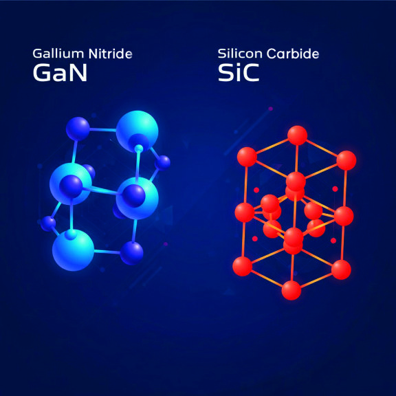두 가지 이상의 원소가 결합해 만들어진 화합물반도체 가운데 대표적으로 쓰이는 질화갈륨(GaN)과 탄화규소(SiC). AI 이미지 생성