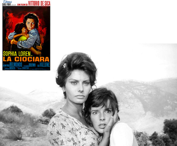 영화 ‘두 여인’의 포스터(왼쪽). 영화 ‘두 여인’의 주인공 체사레타(소피아 로렌·왼쪽)와 그의 딸 로제타(엘레오노라 브라운). IMDB