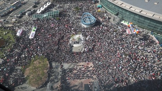 9월 21일 대구 동구 동대구역 광장에서 국민의힘 장동혁 대표를 비롯한 지도부가 참석한 가운데 야당탄압·독재정치 국민 규탄대회가 열리고 있다. 뉴스1