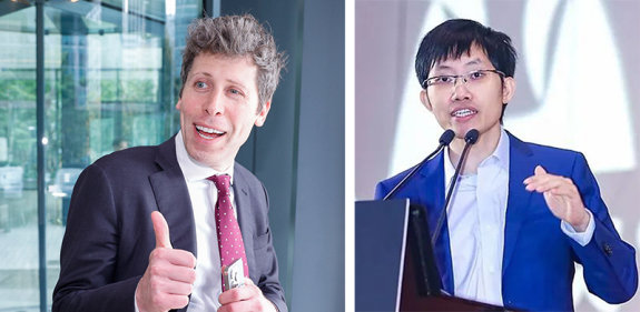 10월 1일 한국을 방문한 샘 올트먼 오픈 AI CEO가 서울 종로구 SK서린빌딩에서 최태원 SK그룹 회장과 회동을 마친 뒤 차량으로 향하며 취재진의 질문에 엄지 손가락을 치켜들고 있다(왼쪽). 중국의 생성형 인공지능(AI) 스타트업 딥시크의 창업자인 량원펑. 뉴스1, Visual China