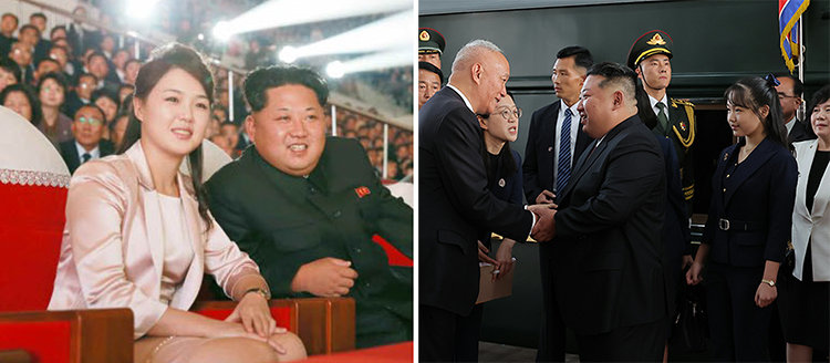 김정은 부인 리설주(왼쪽). 9월 3일 중국 전승절 80주년 행사 참석을 위해 베이징을 방문한 김정은 뒤로 딸 주애가 서 있다. 노동신문·뉴스1