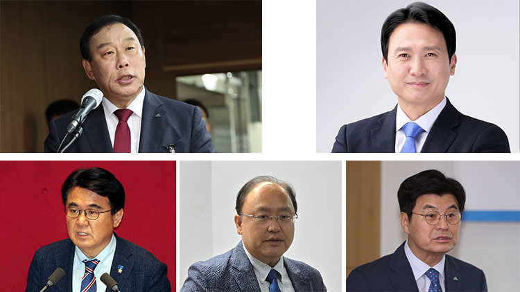 최민호 세종시장, 김수현 더민주세종혁신회의 대표, 이춘희 전 세종시장, 조상호 전 국정기획위원, 황운하 조국혁신당 의원(왼쪽 위부터 시계 방향). 뉴시스, 김수현 더민주세종혁신회의 대표 페이스북, 뉴스1