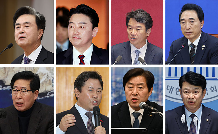 김태흠 충남지사, 강훈식 대통령비서실장, 문진석 의원, 박수현 의원, 복기왕 의원, 황명선 의원, 박정현 부여군수, 양승조 전 충남지사(왼쪽 위부터 시계 방향). 뉴시스, 뉴스1