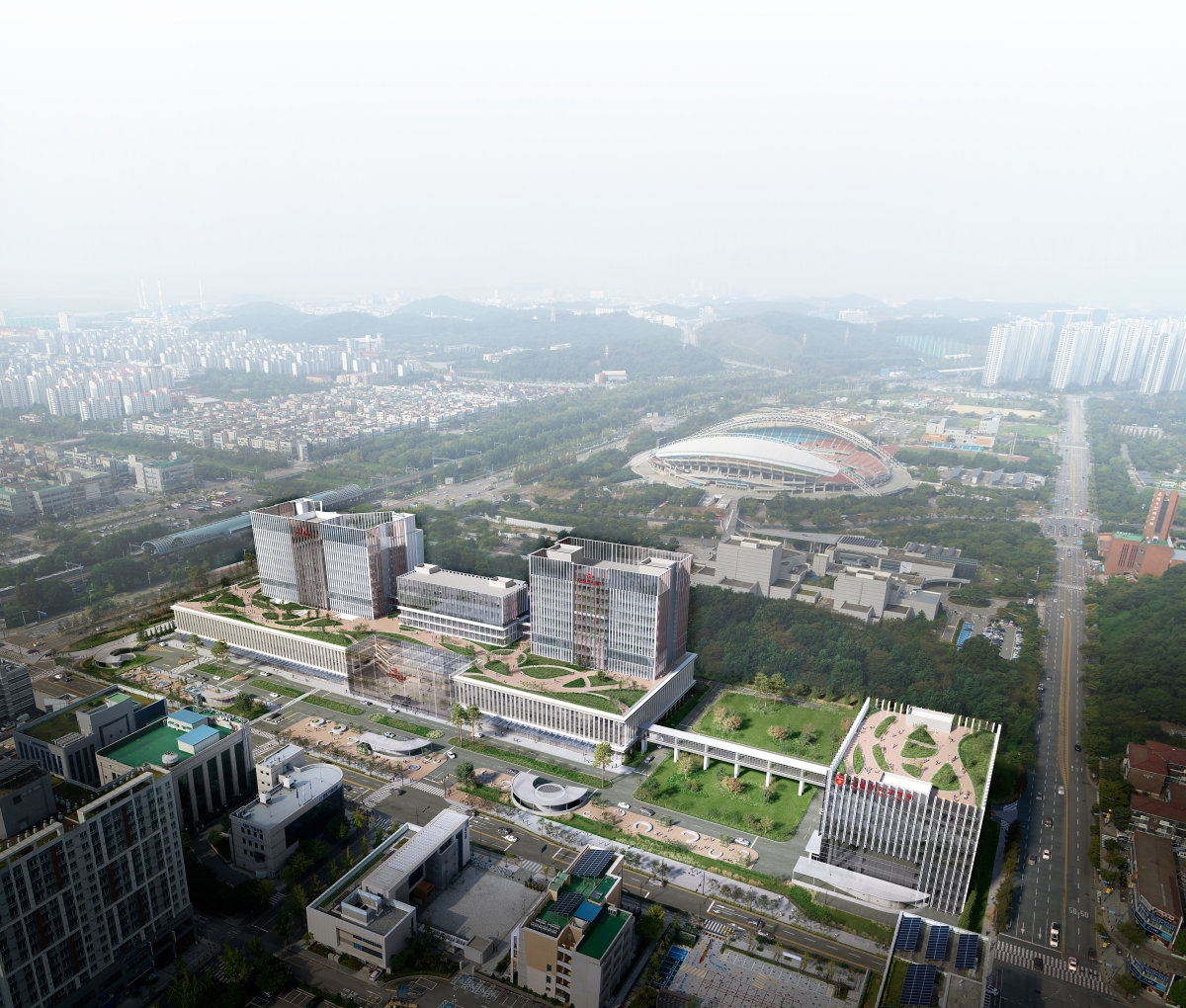 고려대안산병원은 2021년 이래로 장기 마스터플랜을 단계적으로 추진하고 있다. 사진은 마스터플랜 장기 조감도. 고려대안산병원