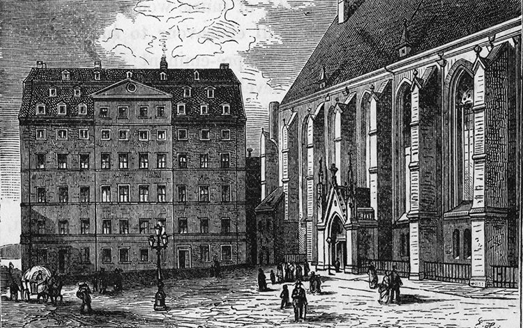 1750년경 라이프치히의 성 토마스 학교. 바흐가 1723년부터 1750년까지 칸토르(유대교 성가대 지휘자)로 살았던 곳이다. Gettyimage