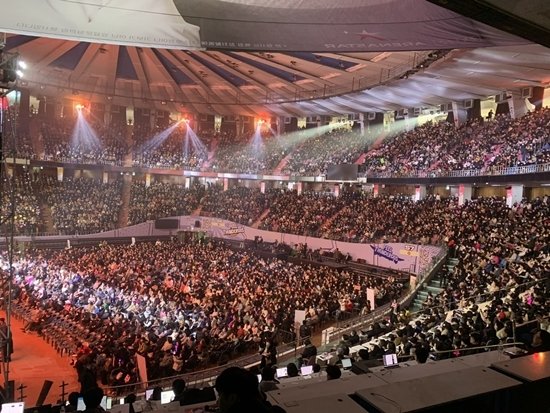 기자단석에서 바라본 한동훈 토크콘서트 2026 행사장 풍경.