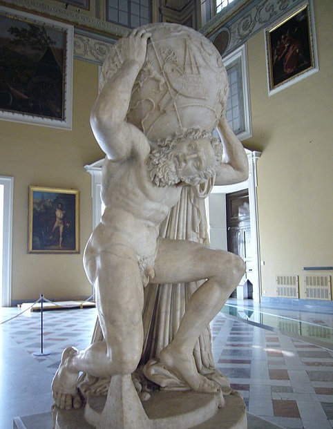 아틀라스 조각상. 헬레니즘 시대 진품을 로마 시대에 복제한 것이다. 위키피디아 커먼스