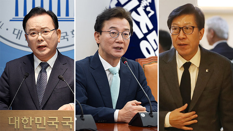 더불어민주당 김부겸 대구시장 후보, 전재수 부산시장 후보, 국민의힘 박형준 부산시장 후보(왼쪽부터). 뉴스1