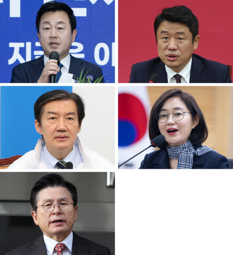 경기 평택을 재선거는 5파전으로 치러지고 있다. 왼쪽 위부터 김용남 더불어민주당, 유의동 국민의힘, 조국 조국혁신당, 김재연 진보당, 황교안 자유와혁신 후보. 뉴스1, 뉴시스