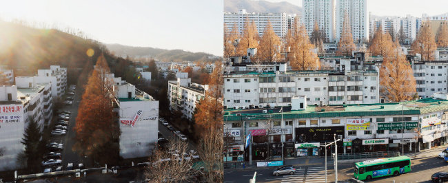 1월 21일 국토교통부가 재건축초과이익환수금 시뮬레이션 결과를 발표하자 길 하나를 사이에 둔 서울 서초구 반포주공1단지 1·2·4주구(왼쪽)와 3주구의 희비가 엇갈렸다. [뉴시스]
