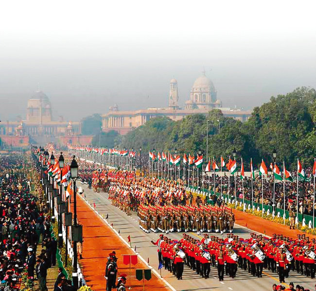인도군이 1월 26일 공화국의 날을 기념해 군사 퍼레이드를 하고 있다. [인도 정부 웹 사이트]