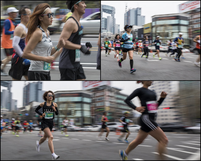건강 달리기를 실천하는 여성 마라토너. [조영철 기자]
