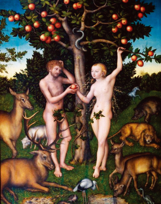 독일화가 루카스 크라나흐의 ‘아담과 이브’(1530년 경). 선악과를 사과로 형상화 했다.