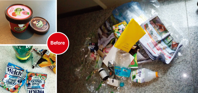 쓰레기 줄이기 실천 전 주말 사흘 동안 재활용쓰레기만 20ℓ가량 나왔다. 아이들이 간식을 먹은 후 나오는 비닐류 쓰레기가 생각보다 많았다.