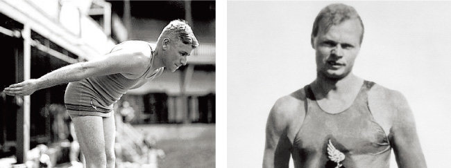 ‘오스트레일리안 크롤’을 퍼뜨린 호주 수영선수 리치먼드 캐빌(왼쪽), ‘아메리칸 크롤’을 개발한 찰스 대니얼스. [위키피디아,ISHOF]