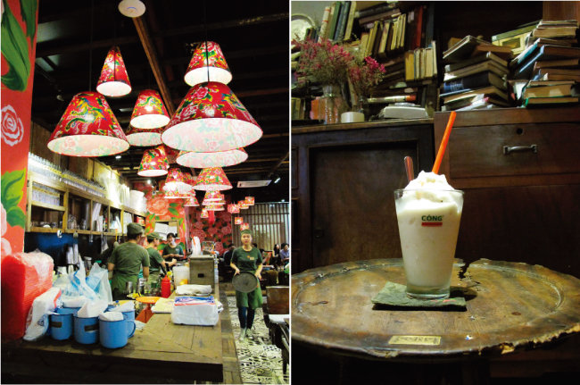호찌민 빈콤센터 지하 2층에 자리한 ‘콩카페’(왼쪽)와 콩카페 대표 음료인 ‘코코넛커피’.