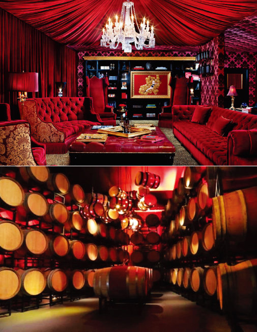 레이몬드 빈야드의 레드 룸. 와인을 마시며 특별한 모임을 가질 수 있는 공간이다.(위) 레이몬드 빈야드의 배럴 룸. 배럴에 담긴 와인이 숙성되는 곳이다. [사진 제공 · ㈜국순당]