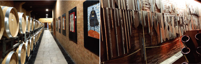 현대적인 미술품으로 장식된 
미켈레 키아를로의 와인숙성실. (왼쪽) 바바의 와인숙성실 한쪽 벽면을 장식하고 있는 재즈 월 작품. [사진 제공 · 김상미]