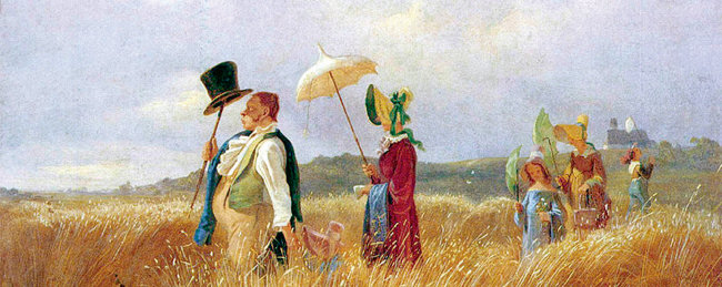 비더마이어 화풍의 대표작인 독일 화가 카를 스피츠베크의 ‘일요일 산책’(1841). [위키미디어]