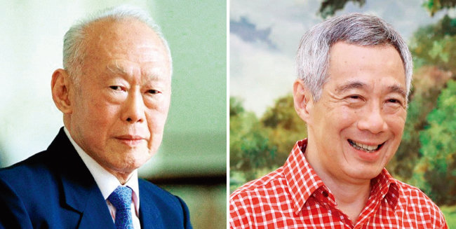 싱가포르의 국부 리콴유 전 총리(왼쪽)와 리셴룽 총리. [스트레이트타임스, 리셴룽 페이스북]