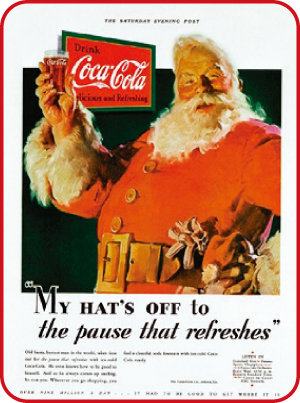 1931년 12월 산타가 등장한 빨강 의상의 코카콜라 광고. [코카콜라]
