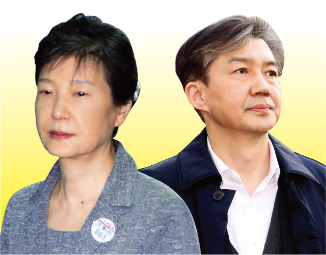 박근혜 전 대통령(왼쪽)과 조국 전 법무부 장관. [동아DB]