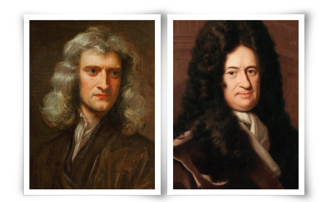 영국 수학자이자 물리학자, 천문학자 아이작 뉴턴(왼쪽)과 독일 철학자이자 수학자 고트프리트 빌헬름 라이프니츠. [헤르조그 안톤 울리히 미술관]