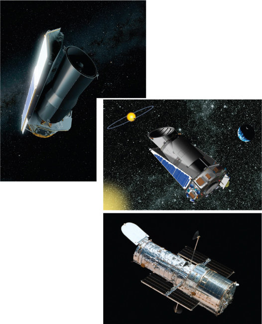 스피처 우주망원경, 케플러 우주망원경, 허블 우주망원경(위부터). [SPITZER 홈페이지, 사진 제공 · NASA]