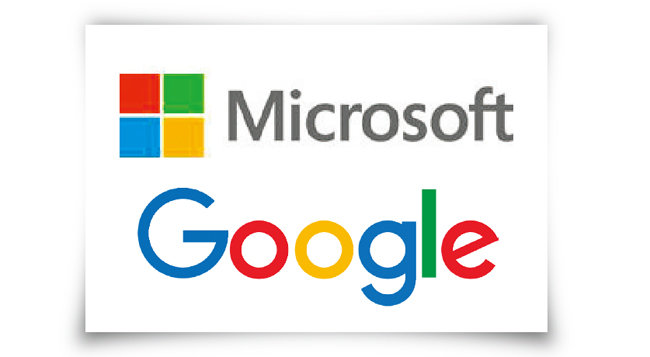 미국 빅테크 기업 마이크로소프트(MS·위)와 구글 로고. [동아DB]