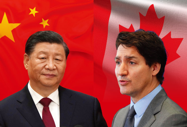 시진핑 중국 국가주석(왼쪽)과 
쥐스탱 트뤼도 캐나다 총리. [뉴시스]