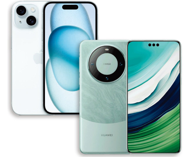 미국 애플과 중국 화웨이는 최근 각각 아이폰15(왼쪽)와 메이트 60 프로를 출시했다.[애플 제공, 화웨이 제공]