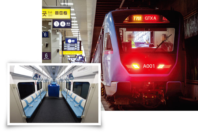 9월 21일 서울 강남구 수서역에서 시운전 모습이 처음 공개된 GTX-A 열차(오른쪽)와 내부. [동아DB]