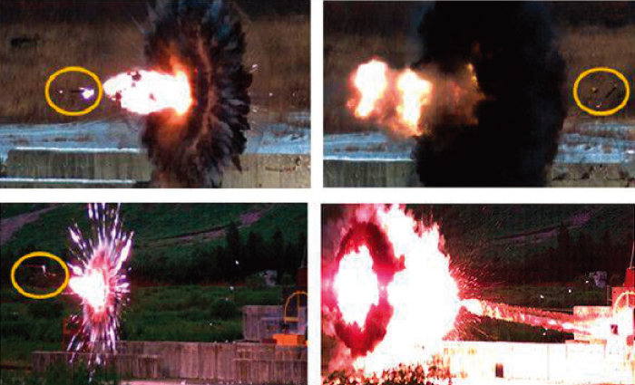 한국산 능동방어장치(APS)의 대전차 로켓탄 요격 실험 장면. [국방과학연구소 제공]