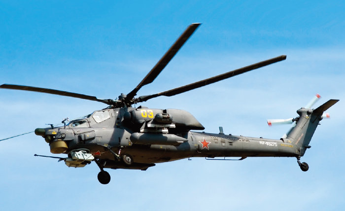 야간 작전 능력이 탁월해 ‘밤의 사냥꾼’으로 불리는 러시아 공격 헬리콥터 Mi-28. [러시아 국방부]