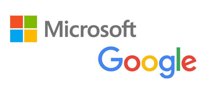 마이크로소프트(MS) 로고(위). 구글 로고. [MS 제공, 구글 제공]