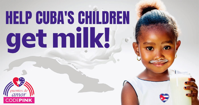 미국 시민단체 코드핑크가 쿠바 어린이들에게 우유를 보내자는 내용의 캠페인을 진행하고 있다. [코드핑크 제공]