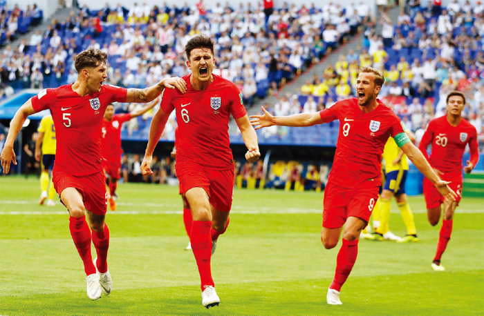 2018년 7월 7일(현지 시간) 러시아월드컵 8강전에서 잉글랜드 축구 국가대표팀이 스웨덴 대표팀을 2-0으로 꺾었다. [뉴시스]