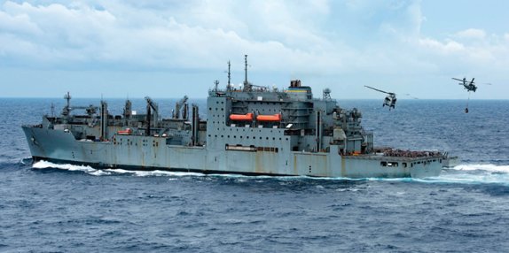 HD현대중공업이 정기 정비 사업을 맡은 미 해군 군수지원함 ‘앨런 셰퍼드’. 미국 해상수송사령부 제공